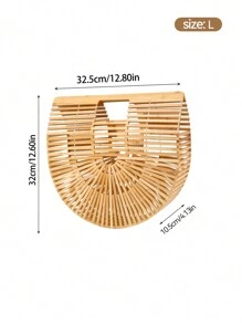 1pc Spring/Summer Handwoven Half Circle Bamboo Basket, Outdoors Ladies' Beach Tote, Large Capacity Hollowed Bamboo Carrier, Natural Weave Vegetable Basket, Various Sizes Suitable For Women's Holiday, Beach, Swimming And Other Occasions To Store Their Swimming Wear And Items - Beige - View 3