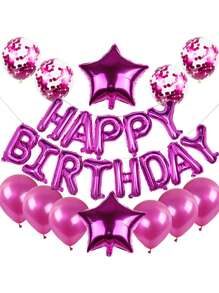 25 件 16 英寸生日字母和星星印花乳胶气球套装，派对装饰，返校情人节 - 彩色 - 查看 14