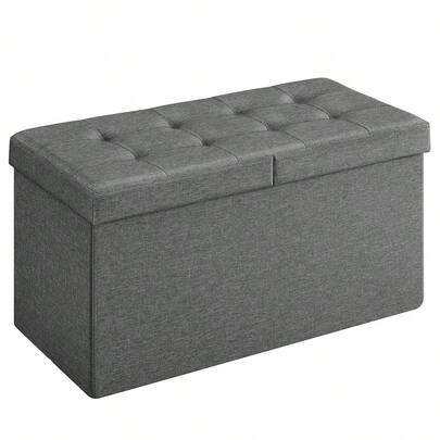 SONGMICS Storage Ottoman, Padded Shoe Bench, Flip-Up Lid, Foldable, 300 Kg Load Capacity, Dark Grey