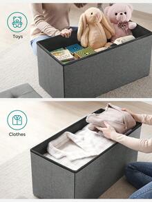 SONGMICS Storage Ottoman, Padded Shoe Bench, Flip-Up Lid, Foldable, 300 Kg Load Capacity, Dark Grey - Dark Grey - View 3