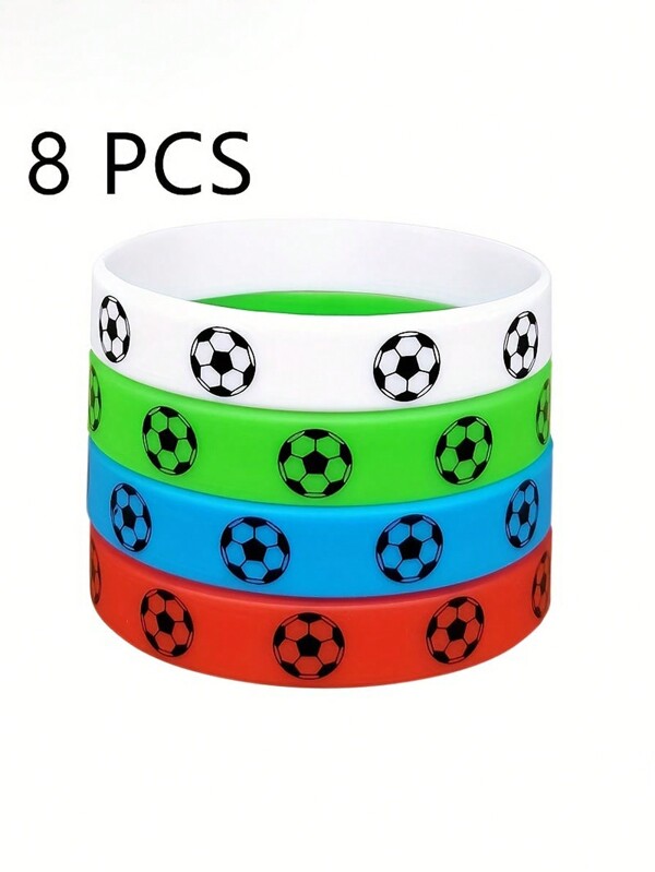 8pcs Silicone Bracelet Wristband, Elastic Sports Rubber Bracelet, Party Decor, Gift For Football Fans
