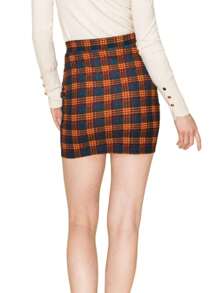 Falda ajustada de cintura alta - Cuadros Naranja - Ver 2