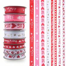 1捲浪漫情人節愛心花紋絲帶,婚禮派對裝飾緞帶diy編織緞帶 - 彩色 - 查看 1