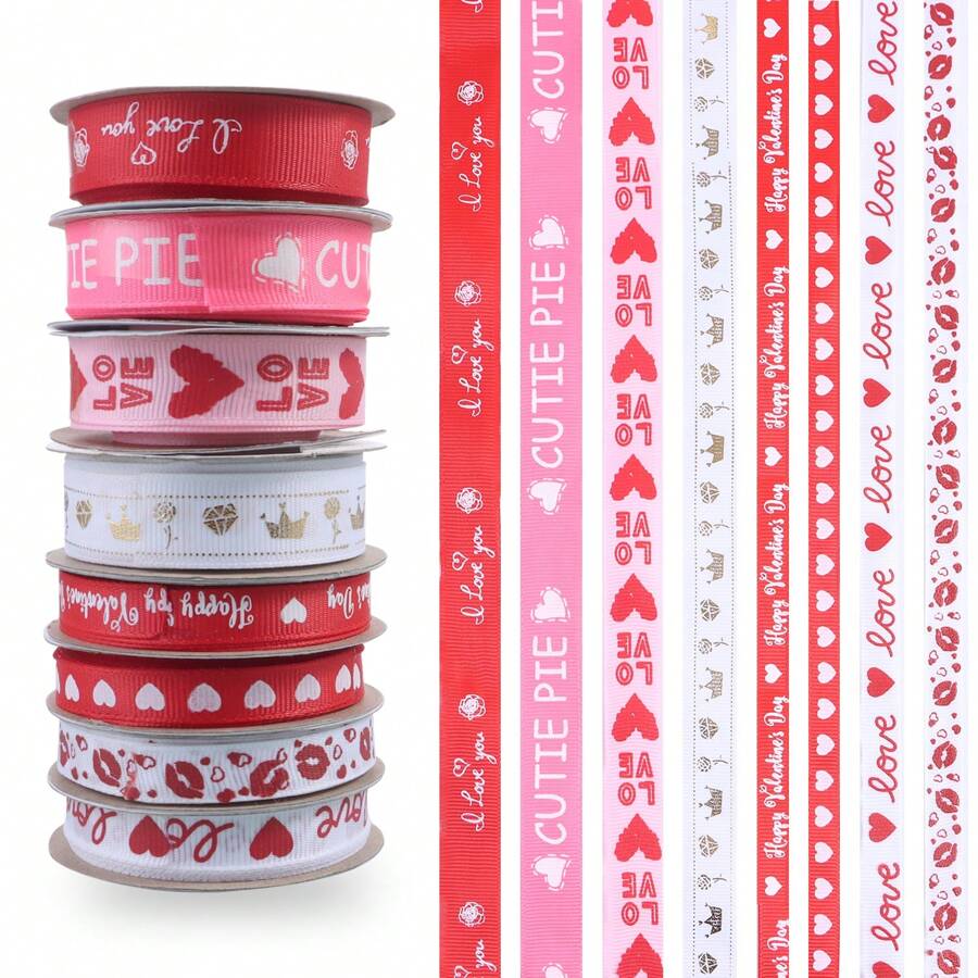 1捲浪漫情人節愛心花紋絲帶,婚禮派對裝飾緞帶diy編織緞帶 - 彩色 - 查看 1