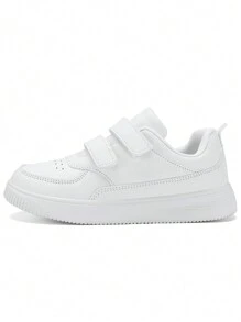 1 Par De Zapatillas Deportivas Blancas Para Niños, Zapatos De Skate Bajos Para Niños, Zapatos Casuales Escolares Para Niñas