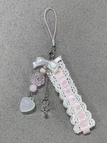 芭蕾舞原创设计女孩粉色心形蝴蝶结丝带手机吊坠礼物，适合母亲、家人、朋友、生日、节日手机链 - 彩色 - 查看 1