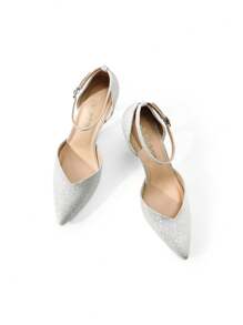 Women's High Stiletto Heels Strappy Pumps Closed Toe Ankle Strap Pointed Toe D'Orsay Heel Dress Elegant Basics Wedding Party Shoes - Bạc/Lấp lánh - Xem 6