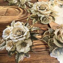 10 Sheets Waterproof Large Vintage Floral Pet Stickers For Scrapbooking, Diy Crafts, Journaling, Decoration Back To School