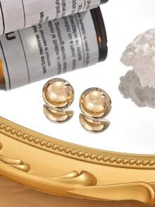 1雙迷你、簡單、時尚、耐配的鋼珠耳針。涼感色調,女性日常穿戴的可愛飾品 - 金色 - 查看 7