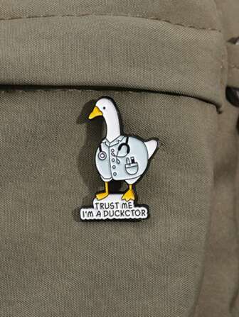 1pc Cute Cartoon Animal Shaped Doctor Duck Metal Brooch With English Text 'trust Me I'm A Ducktor', Versatile For Bags, Clothes And Accessories