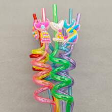 8pcs Reusable Cartoon Mermaid Tail Pet Plastic Straw, Perfect For Mermaid Themed Parties As Decoration Or As Small Gift - Multicolor - View 7