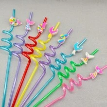 8pcs Reusable Cartoon Mermaid Tail Pet Plastic Straw, Perfect For Mermaid Themed Parties As Decoration Or As Small Gift - Multicolor - View 4