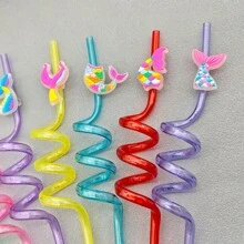 8pcs Reusable Cartoon Mermaid Tail Pet Plastic Straw, Perfect For Mermaid Themed Parties As Decoration Or As Small Gift - Multicolor - View 6