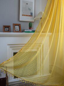 Bubaba 1件黄色几何镂空窗帘，波西米亚铜币镂空长方形薄纱窗帘，适用于卧室、客厅、厨房、餐厅、咖啡厅、健身房、门厅，四季皆宜 - 黃色 - 查看 1