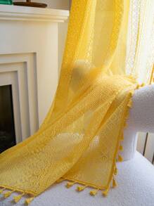 Bubaba 1件黄色几何镂空窗帘，波西米亚铜币镂空长方形薄纱窗帘，适用于卧室、客厅、厨房、餐厅、咖啡厅、健身房、门厅，四季皆宜 - 黃色 - 查看 7