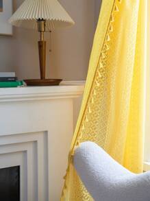 Bubaba 1件黄色几何镂空窗帘，波西米亚铜币镂空长方形薄纱窗帘，适用于卧室、客厅、厨房、餐厅、咖啡厅、健身房、门厅，四季皆宜 - 黃色 - 查看 10