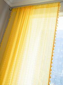 Bubaba 1件黄色几何镂空窗帘，波西米亚铜币镂空长方形薄纱窗帘，适用于卧室、客厅、厨房、餐厅、咖啡厅、健身房、门厅，四季皆宜 - 黃色 - 查看 8