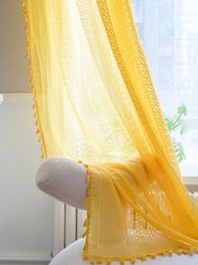 Bubaba 1件黄色几何镂空窗帘，波西米亚铜币镂空长方形薄纱窗帘，适用于卧室、客厅、厨房、餐厅、咖啡厅、健身房、门厅，四季皆宜 - 黃色 - 查看 5