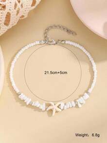 1 pieza Tobillera personalizada con diseño de colgante de piedra, cuentas aleatorias, cuentas lechosas y estrella de mar, en estilo bohemio de playa, perfecta como regalo para vacaciones y citas para mujeres - estrella de mar - Ver 3
