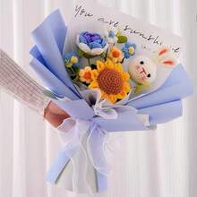Handmade Crochet Knit Flower Bouquet, Everlasting Flower Craft Gift For Birthday, Teacher's Day Gifts Graduation - Blue Flower Rabbit - View 3
