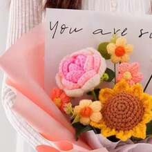 Handmade Crochet Knit Flower Bouquet, Everlasting Flower Craft Gift For Birthday, Teacher's Day Gifts Graduation - Blue Flower Rabbit - View 7