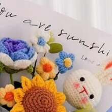 Handmade Crochet Knit Flower Bouquet, Everlasting Flower Craft Gift For Birthday, Teacher's Day Gifts Graduation - Blue Flower Rabbit - View 4