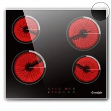 Ceramic Hob 4 Zones Electric Hob With Touch Control Built-In 60CM Ceramic Hob, 9 Power Levels, 6000W, Timer, Child Lock, Hard Wired, Black Glass Ceramic - Black - View 1