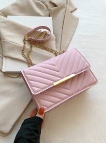 Casual Women's Mini Crossbody Bag With Chain Strap, Fashionable Pu Leather Flap Shoulder Bag - Pink - View 6