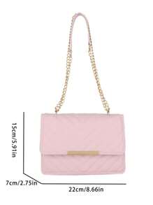 Casual Women's Mini Crossbody Bag With Chain Strap, Fashionable Pu Leather Flap Shoulder Bag - Pink - View 7