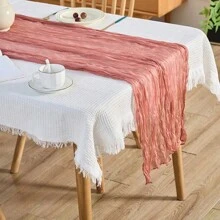 Balinese Gauze Crinkle Table Runner, European Style Linen Tablecloth Bohemian Style Table Runner For Wedding, Birthday, Party Decoration 180cm/70.87 Inch 300cm/118.11 Inch (1pc)