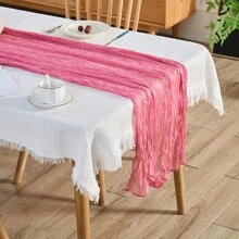 Balinese Gauze Crinkle Table Runner, European Style Linen Tablecloth Bohemian Style Table Runner For Wedding, Birthday, Party Decoration 180cm/70.87 Inch 300cm/118.11 Inch (1pc)