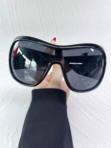 1pc Large Frame Wraparound Shield Fashion Glasses With Face Shield, Outdoor Y2k Style Shades Beach Accessories Halloween Beach Accessories For Women Glasses Shades For Summer Beach Vacation,Outdoor,Travel - Black - View 3