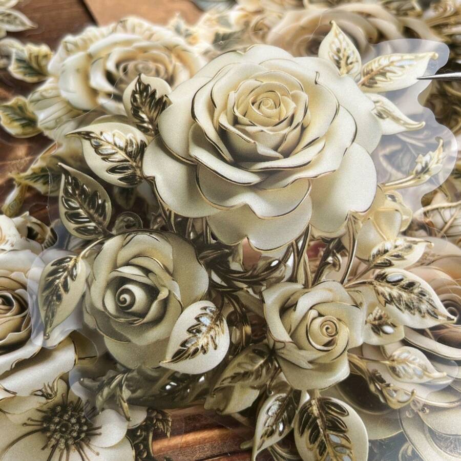 10 Sheets Waterproof Large Vintage Floral Pet Stickers For Scrapbooking, Diy Crafts, Journaling, Decoration Back To School