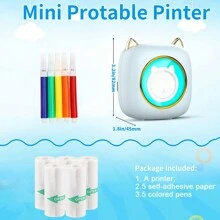 11PCS/SET Sticker Printer - Mini Thermal Printer, Sticker Maker Machine, Portable BT Pocket Phone Printer, Study Supplies For Anatomy Flashcards, DIY Journal, Photos, Notes, Kids Gift - Blue With Breathing Light 11PCS/SET-sticker - View 2