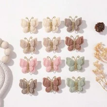 bilicaca 2/4pcs Handmade Knitted Yarn Butterfly Hair Clips, Soft Solid Color Versatile Hair Accessories For Baby - Brown - View 3