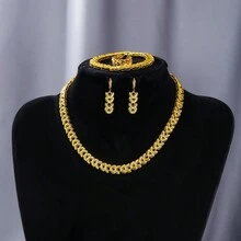 4件金飾品套裝適用於女士和女孩,精美的吊墜耳環,優雅的指環,18k手鐲和項鍊,完美的時尚周年慶生日派對禮物,時尚的珠寶套裝 - 項鍊手鍊套裝 - 查看 2