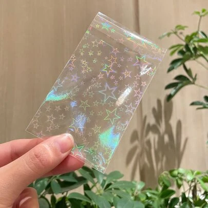 50/100 件透明全息彩虹色珠宝袋，珠宝保护袋心形渐变透明 OPP 袋，闪亮卡膜，彩色变色照片卡保护膜