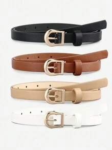 4pcs Women Metal Buckle Casual Belt For Daily Life Summer, School Fall, Autumn, Halloween