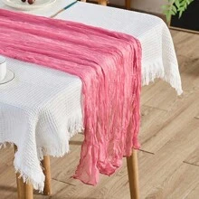 Balinese Gauze Crinkle Table Runner, European Style Linen Tablecloth Bohemian Style Table Runner For Wedding, Birthday, Party Decoration 180cm/70.87 Inch 300cm/118.11 Inch (1pc)
