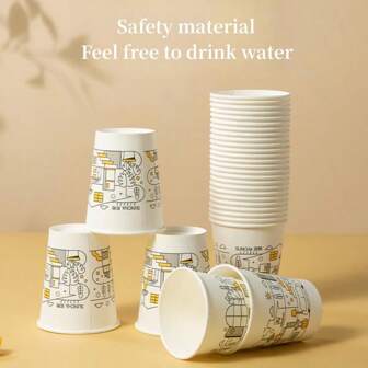 [1 Pack/50 Cups]Dual Gun Cups Large Size Leak-Proof Thickened Coffee, Soy Milk Paper Cup For Home And Office,