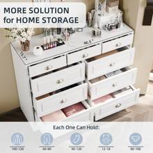 JAMFLY Drawer Double Dresser, Wooden Dresser For Bedroom, Wide Chest Of Drawers With Metal Handles, Storage Organizer Dresser, Nursery Dresser, TV Stand Storage Chest For Living Room, Hallway - 9抽屜-白色 - 查看 4