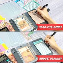 Budget Planner Deutsch - Bugetplaner Deutsch Startset mit 8 Sparchallenges - Finanzplaner Haushaltsbuch - Geld Organizer Sparbuch - Cash Stuffing - Budget Binder A6 Leder - Sparen mit Umschlagmethode - Pink - Übersicht 6