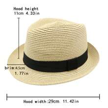 1頂女性編織草帽短邊巴拿馬帽,可摺疊捲曲海灘波西米亞風格帽子 - 彩色 - 查看 3
