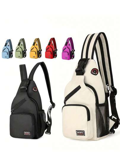 Multi Pockets Sling Backpack, Casual Nylon Crossbody Bag, Travel Hiking Daypack With Zipper Strap Back To School