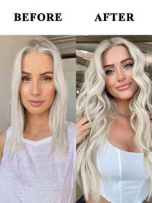 6pcs/Set Synthetic Long Wavy Clip In Hair Extensions 20 Inch Thick Hairpiece For Women White Platinum Blonde Natural Wig Curly Hair Extension Soft And Natural Hair Extensions Synthetic Hairpiece - White - View 8
