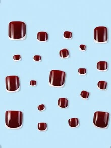 24 Piezas De Uñas De Dedo De Los Pies Francesas Dulces De Rayas Rojas Y Blancas De Doble Color, 1 Pieza De Pegamento De Gelatina Y 1 Lima De Uñas - Multicolor - Ver 5