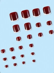 24 Piezas De Uñas De Dedo De Los Pies Francesas Dulces De Rayas Rojas Y Blancas De Doble Color, 1 Pieza De Pegamento De Gelatina Y 1 Lima De Uñas - Multicolor - Ver 4