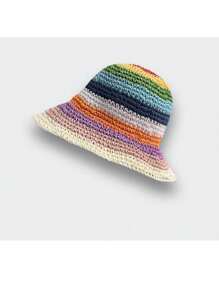 女士彩虹編織漏斗帽，夏季透氣防曬漏斗帽，帶條紋的韓國風邊緣帽子，提拉臉部波西米亞風格 - 頭圍56-58cm - 查看 13