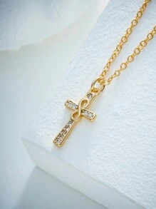 Vòng cổ nữ thời trang mới 2024, Mặt dây chuyền dài màu titan-đồng-vàng-bạc, chống phai màu, lý tưởng cho quà tặng sinh nhật hoặc ngày lễ tình nhân, có thánh giá, cá Phục sinh, trái tim, mặt trăng và các ngôi sao - Vàng - Xem 15