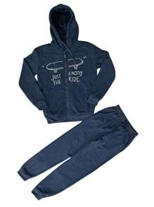 Set conjunto de pants y sudadera para niño, forrado y calientito, moderno alegre suave Bpants6003 - Azul Cadete - Ver 1